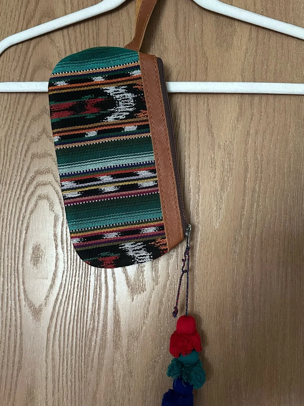 Nena & Co. Teal Aztec Wristlet with Brown Trim and Multicolor Tassels